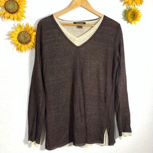 Ellen Tracy Brown And Crème Linen Blend Lightweight Sweater Women’s Size Medium